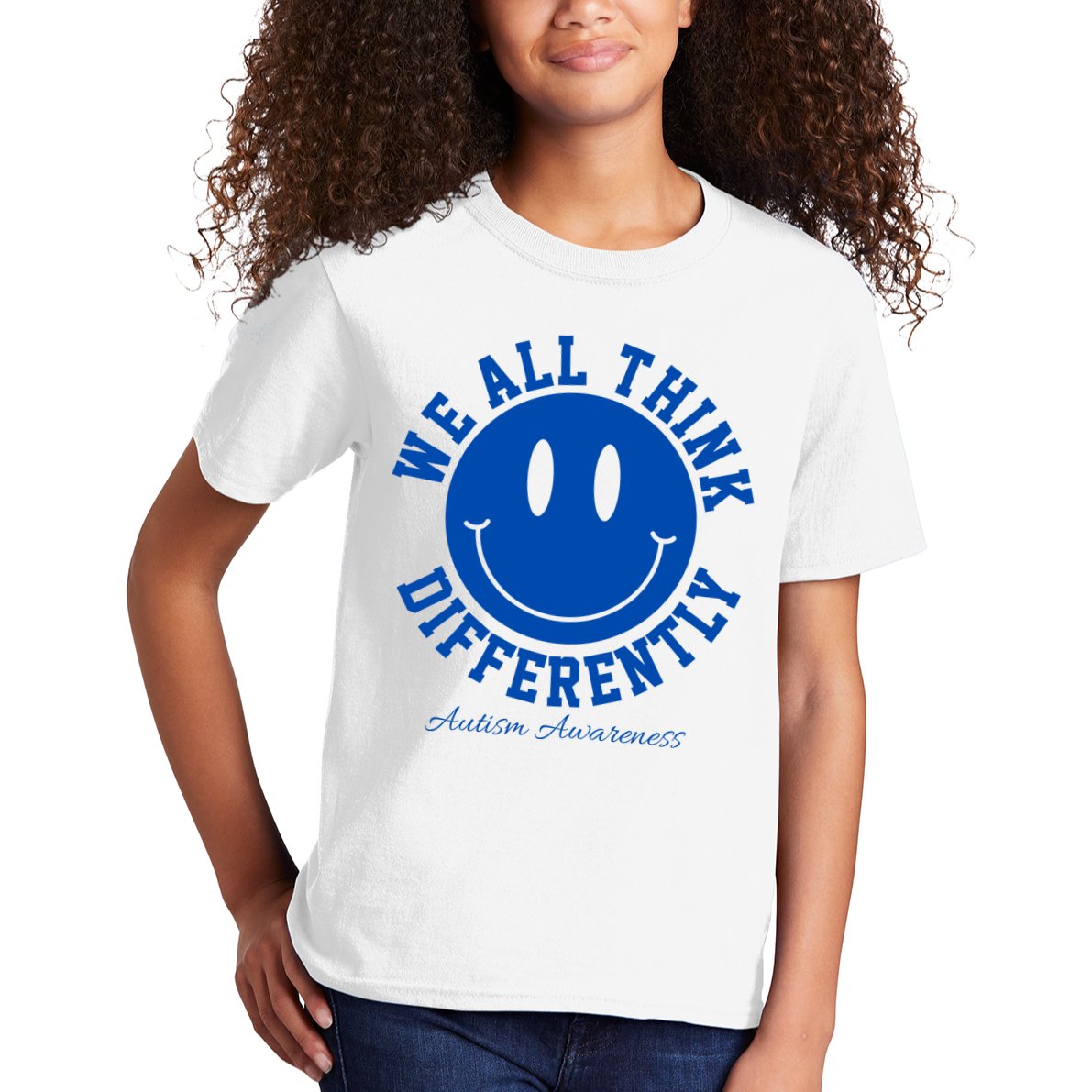 We All Think Differently Autism Awareness Smile Face Kids T-Shirt