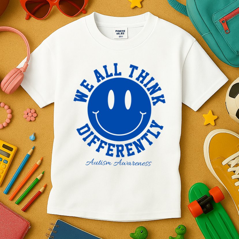 We All Think Differently Autism Awareness Smile Face Kids T-Shirt