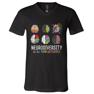 We All Think Differently Neurodiversity Autism V-Neck T-Shirt