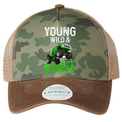 Wild And Three Monster Truck Theme Birthday 3 Years Legacy Tie Dye Trucker Hat