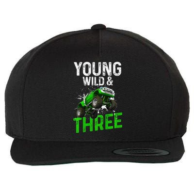 Wild And Three Monster Truck Theme Birthday 3 Years Wool Snapback Cap