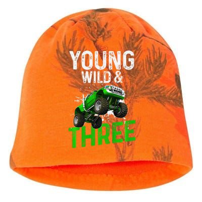 Wild And Three Monster Truck Theme Birthday 3 Years Kati - Camo Knit Beanie