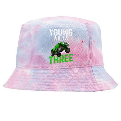 Wild And Three Monster Truck Theme Birthday 3 Years Tie-Dyed Bucket Hat