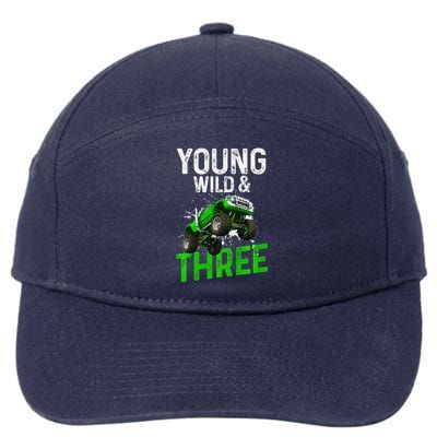 Wild And Three Monster Truck Theme Birthday 3 Years 7-Panel Snapback Hat