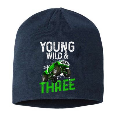 Wild And Three Monster Truck Theme Birthday 3 Years Sustainable Beanie