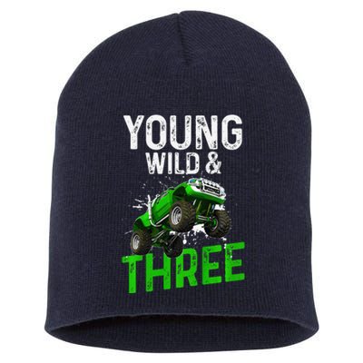 Wild And Three Monster Truck Theme Birthday 3 Years Short Acrylic Beanie