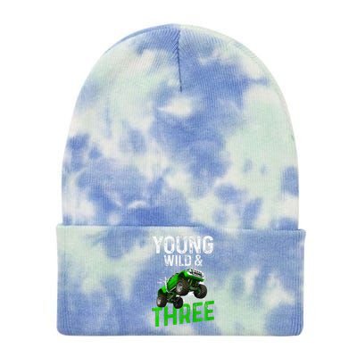 Wild And Three Monster Truck Theme Birthday 3 Years Tie Dye 12in Knit Beanie