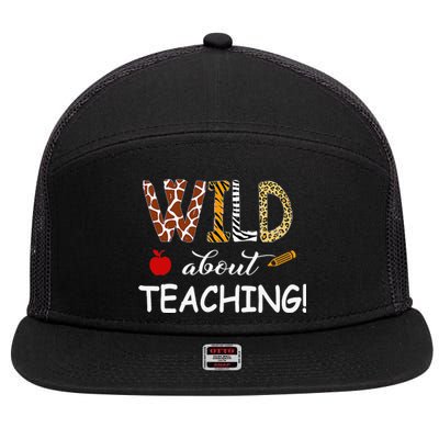 Wild About Teaching Zebra Leopard Print School Teacher 7 Panel Mesh Trucker Snapback Hat