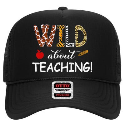 Wild About Teaching Zebra Leopard Print School Teacher High Crown Mesh Back Trucker Hat