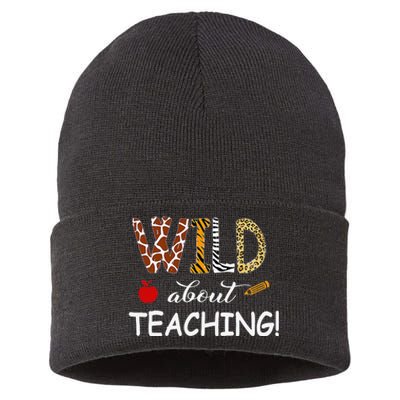 Wild About Teaching Zebra Leopard Print School Teacher Sustainable Knit Beanie