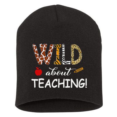 Wild About Teaching Zebra Leopard Print School Teacher Short Acrylic Beanie