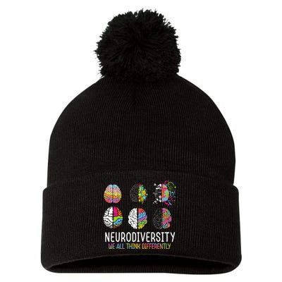 We All Think Differently Neurodiversity Autism Pom Pom 12in Knit Beanie