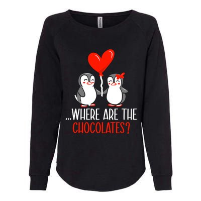 Where Are The Chocolates Cute Penguin Couple Valentine's Day Funny Gift Womens California Wash Sweatshirt