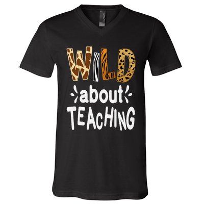 Wild About Teaching Teacher Student First Day Of School V-Neck T-Shirt