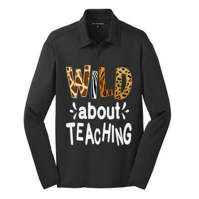 Wild About Teaching Teacher Student First Day Of School Silk Touch Performance Long Sleeve Polo