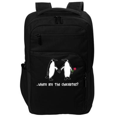 Where Are The Chocolates Cute Penguin Couple Valentine's Day Gift Impact Tech Backpack