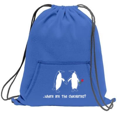 Where Are The Chocolates Cute Penguin Couple Valentine's Day Gift Sweatshirt Cinch Pack Bag