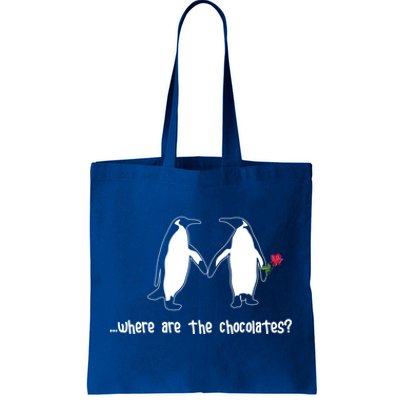 Where Are The Chocolates Cute Penguin Couple Valentine's Day Gift Tote Bag