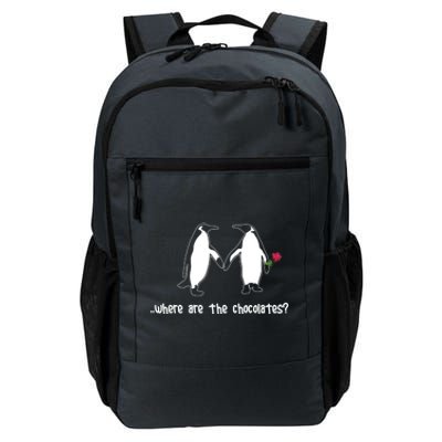 Where Are The Chocolates Cute Penguin Couple Valentine's Day Gift Daily Commute Backpack