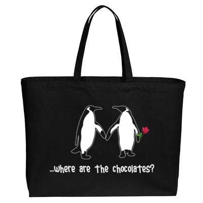 Where Are The Chocolates Cute Penguin Couple Valentine's Day Gift Cotton Canvas Jumbo Tote