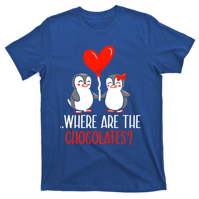 Where Are The Chocolates Cute Penguin Couple Valentine's Day Funny Gift T-Shirt