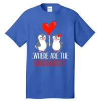 Where Are The Chocolates Cute Penguin Couple Valentine's Day Funny Gift Tall T-Shirt