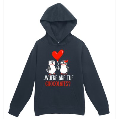 Where Are The Chocolates Cute Penguin Couple Valentine's Day Funny Gift Urban Pullover Hoodie