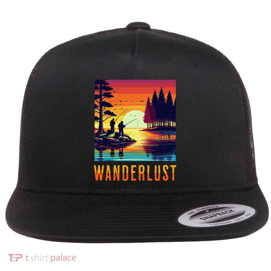 Wanderlust Adventure Tguys Fishing At Sunset Flat Bill Trucker Hat