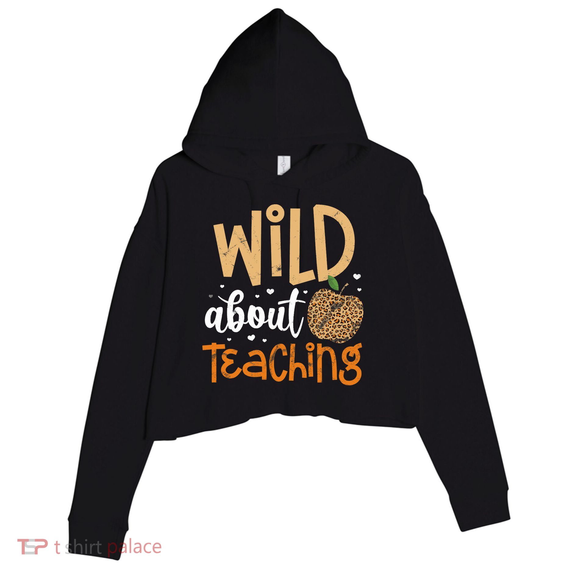 Wild About Teaching Teacher Back to School Leopard Print Crop Fleece Hoodie