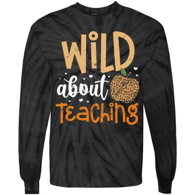 Wild About Teaching Teacher Back to School Leopard Print Tie-Dye Long Sleeve Shirt