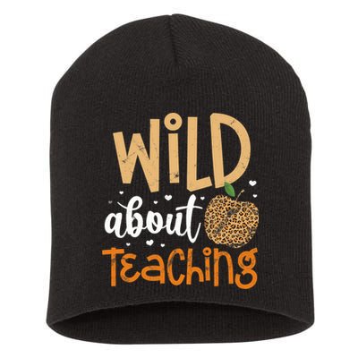 Wild About Teaching Teacher Back to School Leopard Print Short Acrylic Beanie