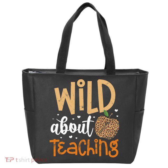 Wild About Teaching Teacher Back to School Leopard Print Zip Tote Bag