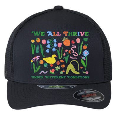 We All Thrive Under Different Conditions Autism Teacher Special Education Flexfit Unipanel Trucker Cap