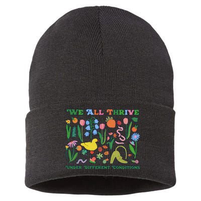 We All Thrive Under Different Conditions Autism Teacher Special Education Sustainable Knit Beanie