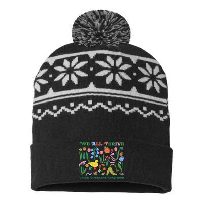 We All Thrive Under Different Conditions Autism Teacher Special Education USA-Made Snowflake Beanie