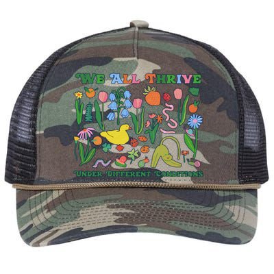 We All Thrive Under Different Conditions Autism Teacher Special Education Retro Rope Trucker Hat Cap