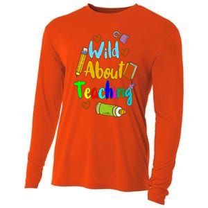 Wild About Teaching Designs For Teachers Gift Cooling Performance Long Sleeve Crew