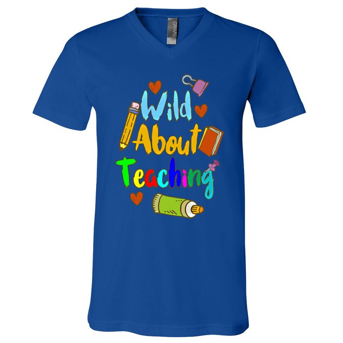 Wild About Teaching Designs For Teachers Gift V-Neck T-Shirt