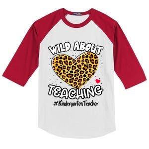 Wild About Teaching Kindergarten Teacher Squad Leopard Print Cute Gift Kids Colorblock Raglan Jersey