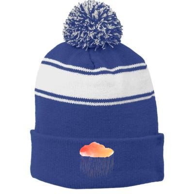Water Color Cloud Rainy Day Stripe Pom Pom Beanie