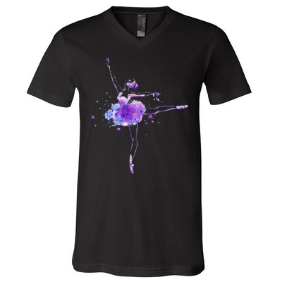 Watercolor Ballerina V-Neck T-Shirt