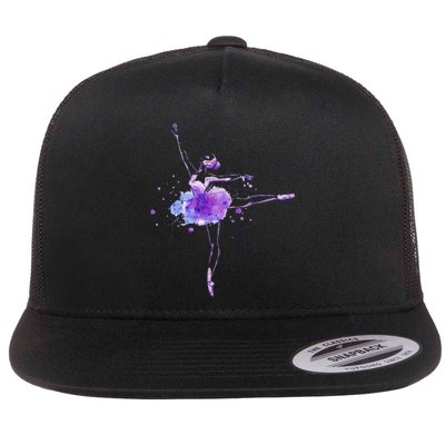 Watercolor Ballerina Flat Bill Trucker Hat