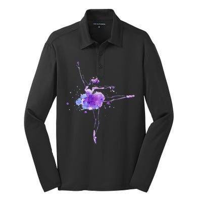 Watercolor Ballerina Silk Touch Performance Long Sleeve Polo