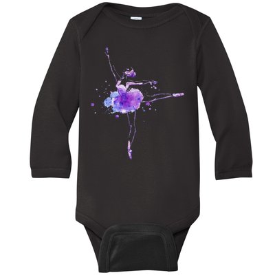 Watercolor Ballerina Baby Long Sleeve Bodysuit