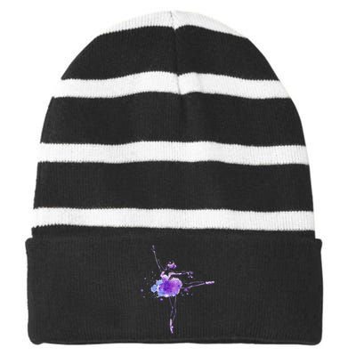 Watercolor Ballerina Striped Beanie with Solid Band