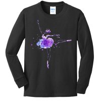 Watercolor Ballerina Kids Long Sleeve Shirt