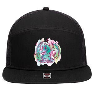 Watercolor Dragon 7 Panel Mesh Trucker Snapback Hat