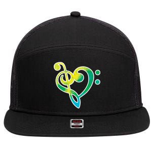 Watercolor Heart Bass Clef 7 Panel Mesh Trucker Snapback Hat