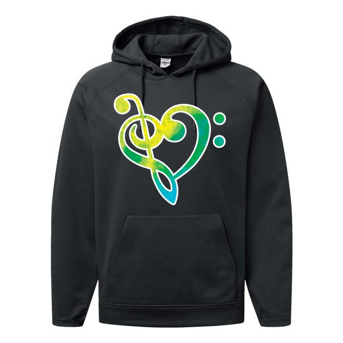 Watercolor Heart Bass Clef Performance Fleece Hoodie