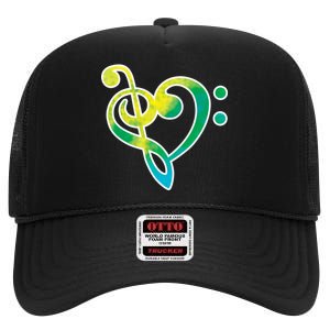 Watercolor Heart Bass Clef High Crown Mesh Back Trucker Hat